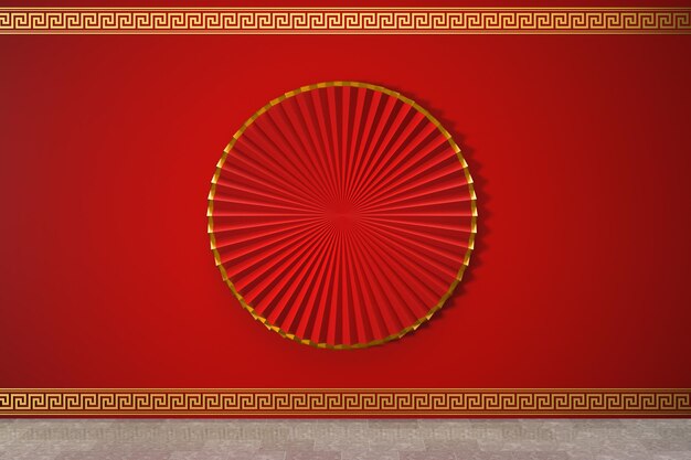 Ventilateur de style chinois rouge décoration traditionnelle rendu 3d