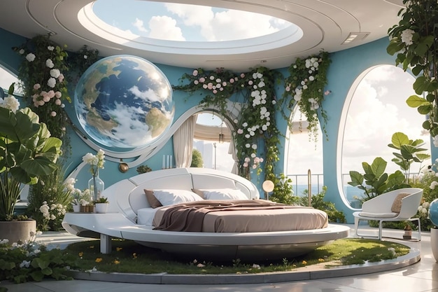 Venusian Venus Une chambre futuriste avec des nuages flottants et des jardins luxuriants