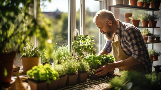 Verdure Potentiel de plantes et d'herbes en pot dans le jardin urbain