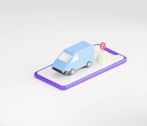 Vérification de l'application de service de livraison sur téléphone mobile en rendu 3D