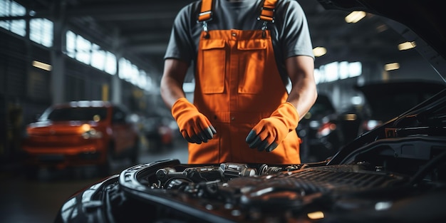 Vérification de l'entretien du véhicule du client par un mécanicien dans un atelier de réparation automobile