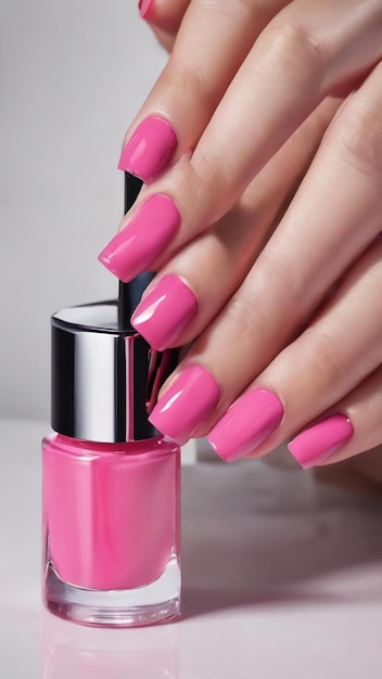 Vernis à ongles rose avec un brillant à lèvres rose