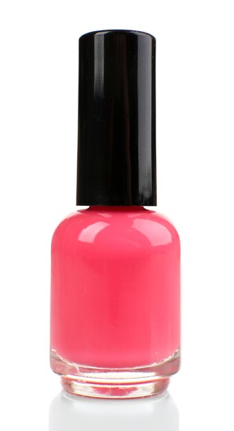 Vernis à ongles rose isolé sur blanc