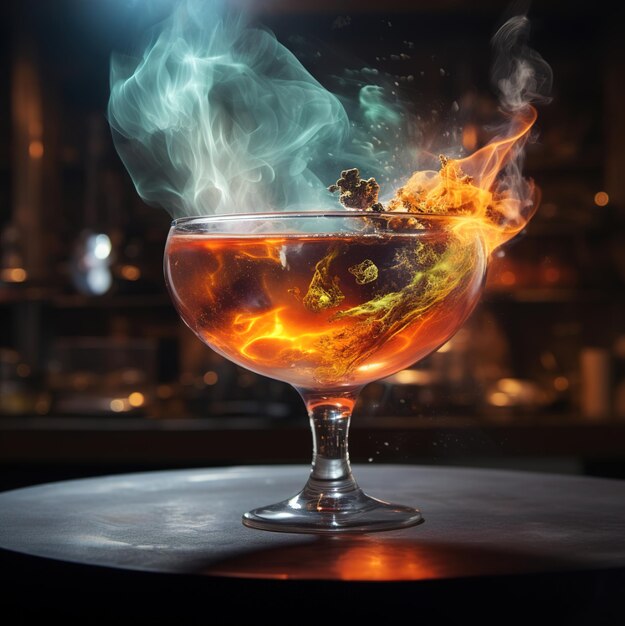 Un verre d'alcool avec une flamme dedans