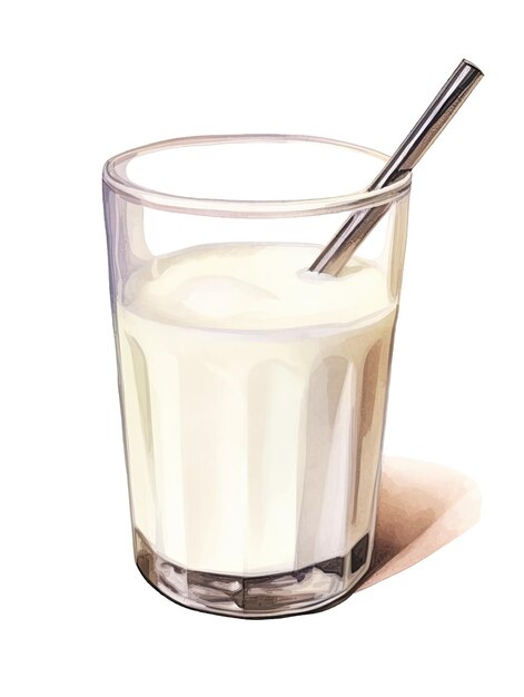 Un verre d'aquarelle au lait de soja Illustration générative de l'IA Le verre blanc du lait de soja