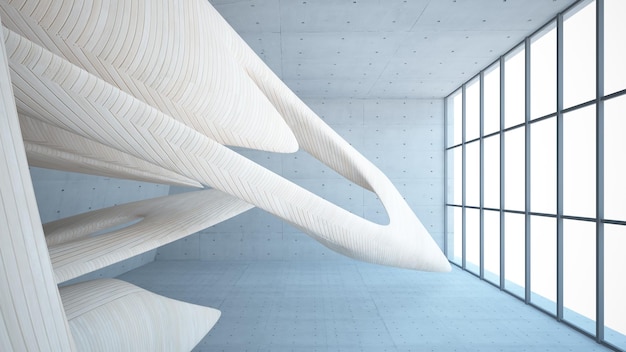 Verre de béton abstrait vide et intérieur lisse en bois Fond architectural Illustration 3D