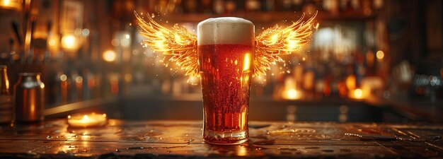 Photo un verre de bière avec des ailes d'ange ia générative