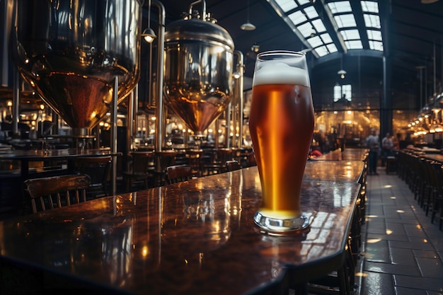 Un verre de bière sur un bar dans une brasserie artisanale
