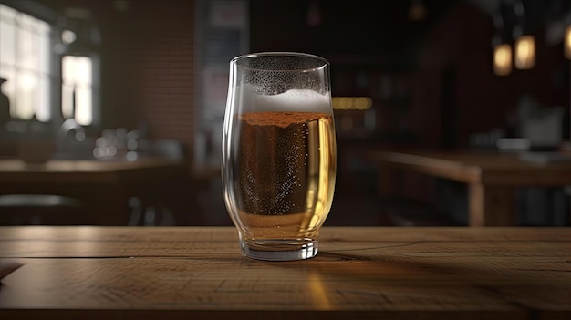 Un verre de bière sur un bar avec un fond sombre