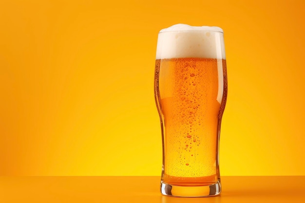 verre de bière avec bière pleine isolée avec un fond jaune