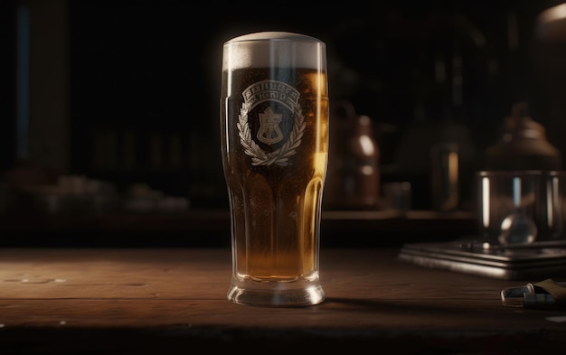 Un verre de bière blonde sur une table dans un bar ou un pub illustration de bière légère fraîche générée par ai