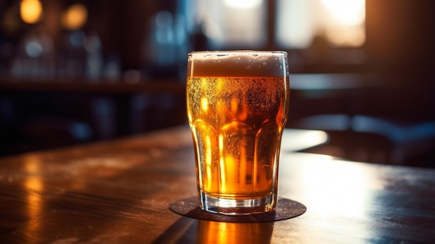 Un verre de bière sur un comptoir de bar