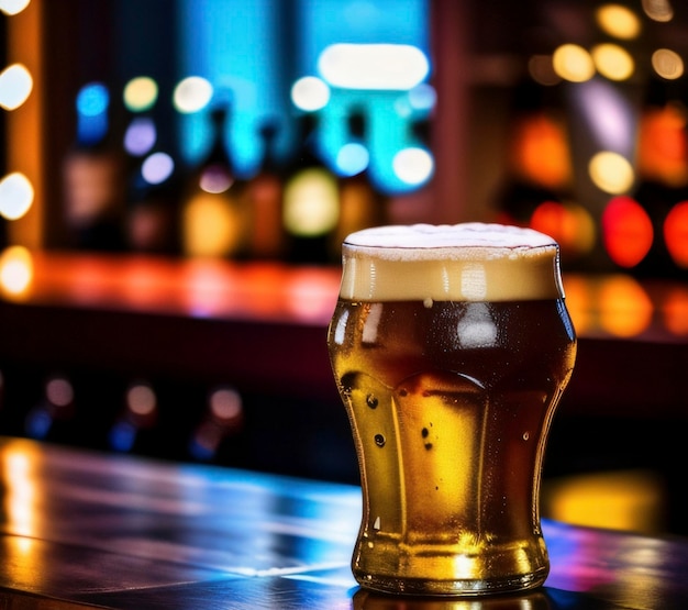 Un verre de bière sur un comptoir de bar