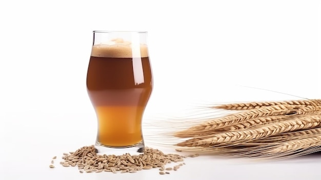 Un verre de bière à côté de grains de blé.