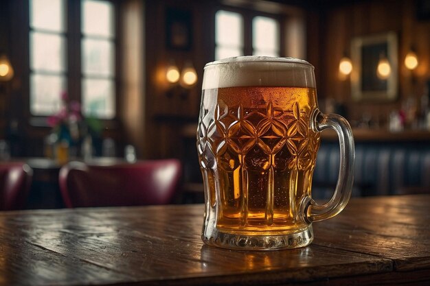 Un verre de bière dans un pub confortable