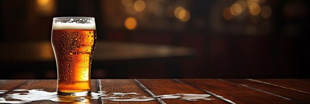 Photo verre de bière élégamment placé sur une table la condensation scintillante sur le verre capturant l'attrait rafraîchissant et assoiffant de la boisson