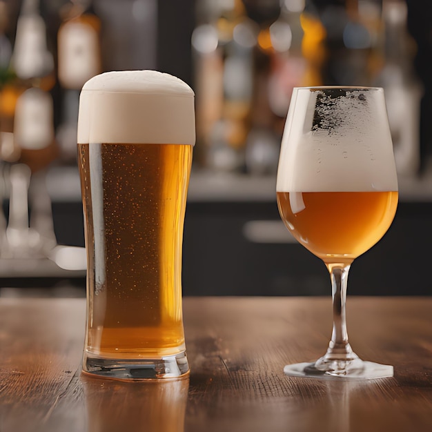 un verre de bière est assis à côté d'un verre plein de bière