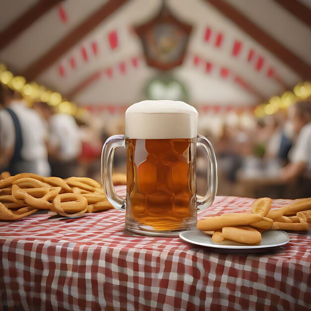 un verre de bière est assis sur une table avec des biscuits et des cookies