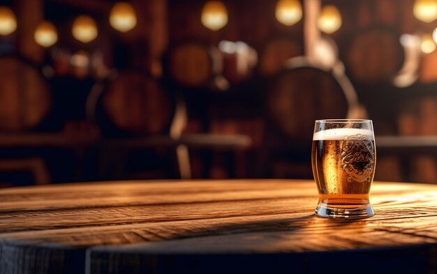 Un verre de bière est posé sur une table dans un bar avec les mots "bière" dessus