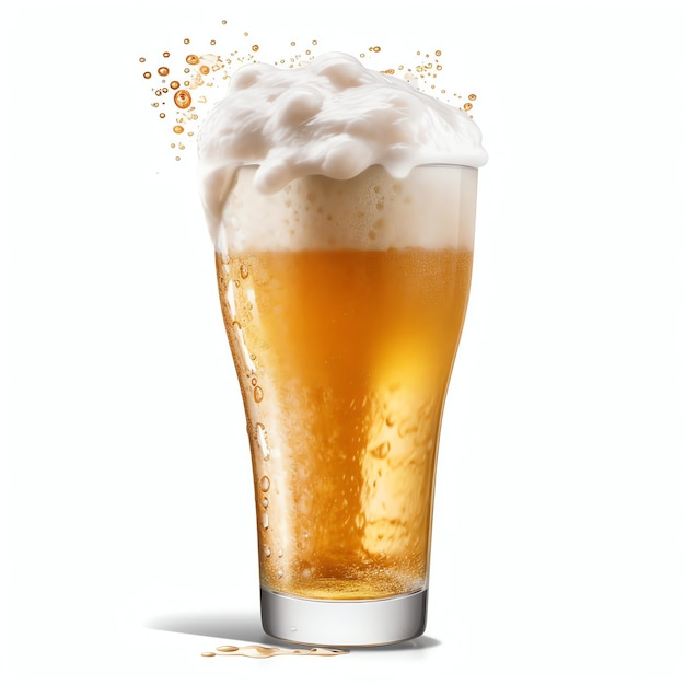 Photo un verre de bière fraîche et froide avec un bouchon de mousse éclaboussure de mousse avec une savoureuse bière américaine journée de la bière