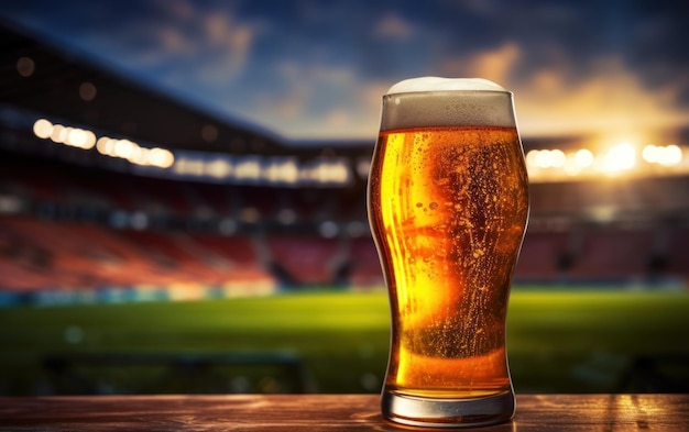 Photo un verre de bière froide exposé au stade de football