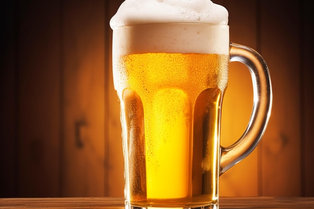 Photo verre de bière froide avec une pinte de mousse de bière premium originale, boisson alcoolisée et idée de célébration de vacances
