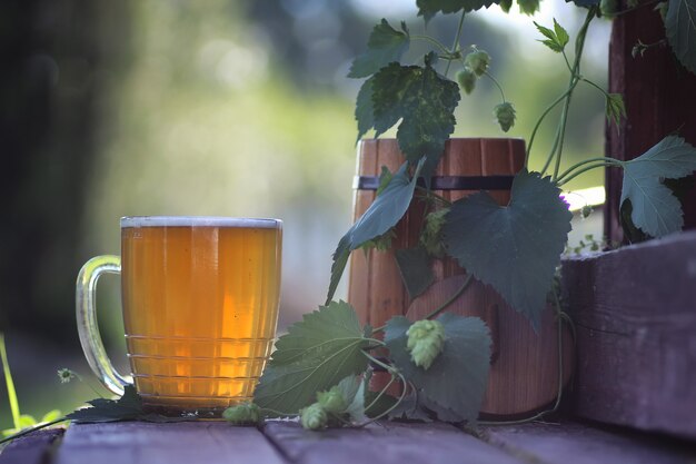 verre à bière houblon en bois en plein air