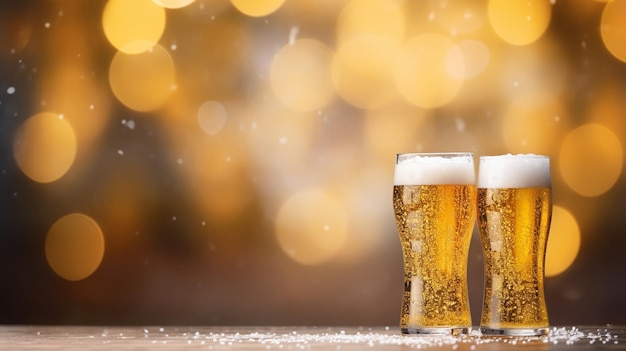 Un verre de bière légère sur un fond de Noël