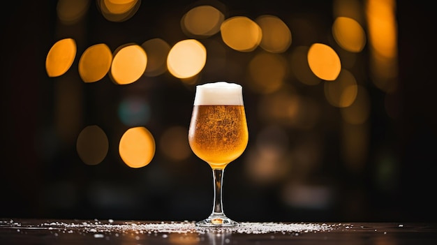 Un verre de bière légère sur un fond de Noël