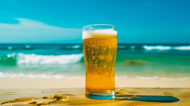 Un verre de bière sur une plage