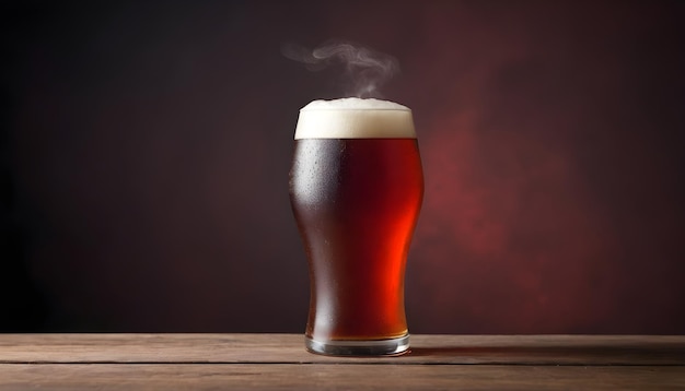 Un verre de bière rouge sur une table