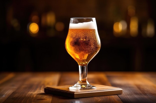 Verre de bière sur une table en bois généré par l'IA