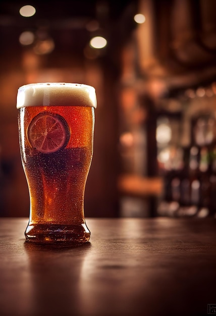 Un verre de bière sur une table en bois