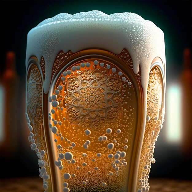 Photo verre de bière sur une table dans un bar sur fond flou bokeh ia générative