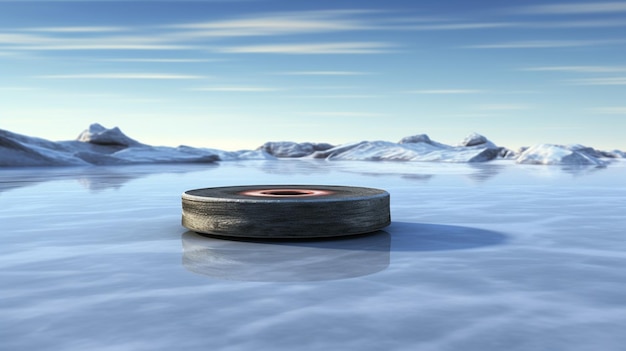 un verre avec une boule de glace sur un fond de neige