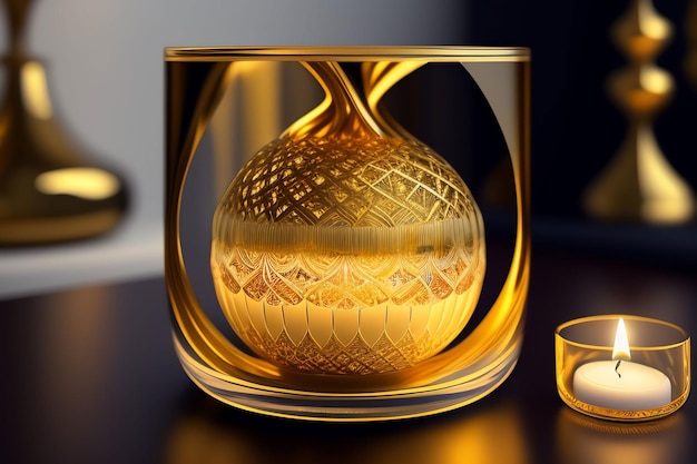 Un verre avec une boule d'or à l'intérieur