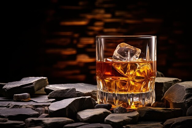 Photo un verre de bourbon avec de la glace.