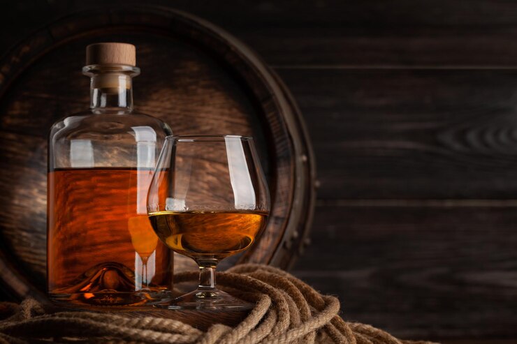 Le verre et la bouteille de cognac.