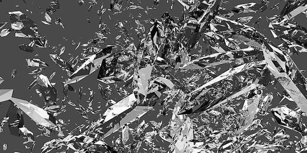 Verre brisé, particules de poussière de verre brisées, fragments d'explosion, arrière-plan dispersé, illustration 3D