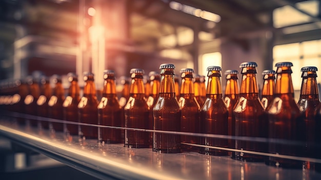 Verre brun brasser boire des bouteilles d'alcool brasserie transport ligne de période avancée générée par l'IA