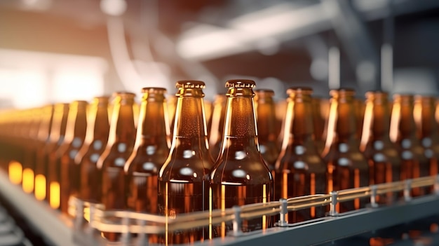 Verre brun brasser boire des bouteilles d'alcool transport de la brasserie a progressé ligne de période généré par l'IA