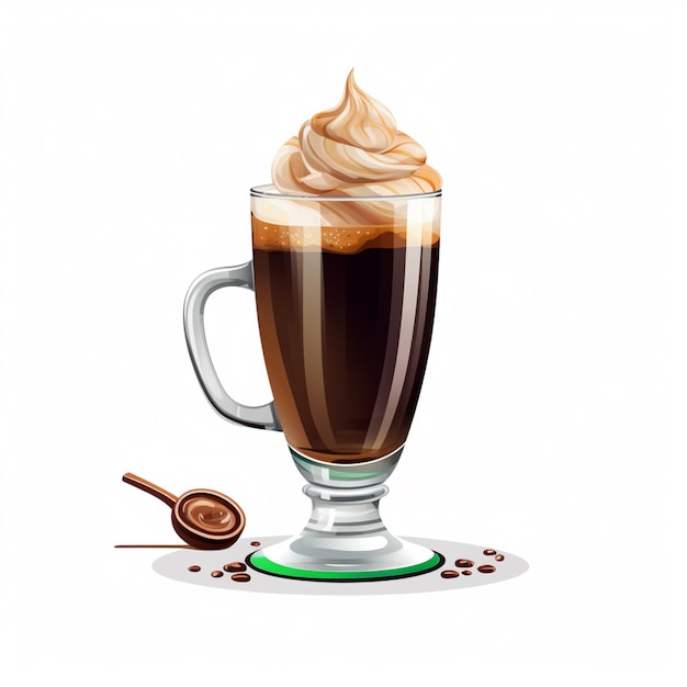 Un verre de café avec de la crème fouettée est posé sur une table.