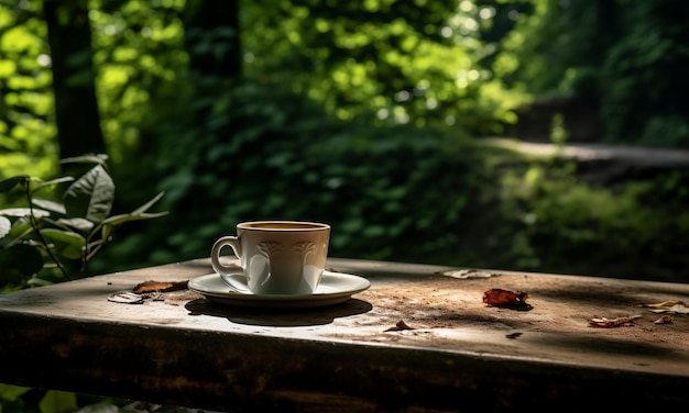 Photo verre à café sur le fond de paysage naturel de table