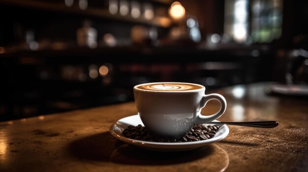 Verre avec café froid sur la table d'un bar