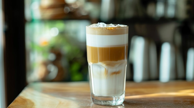 Photo un verre de café latte macchiato chaud en gros plan