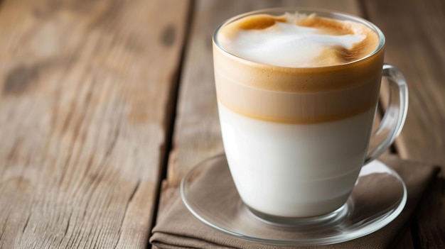 Photo un verre de café latte macchiato chaud en gros plan