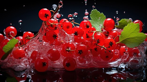 Photo un verre de cerises rouges avec une feuille verte dessus