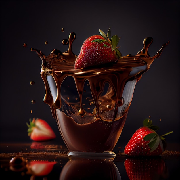 Un verre de chocolat avec une fraise dessus