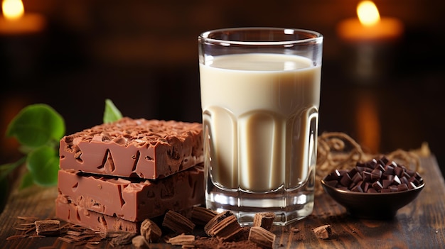 un verre de chocolat et de lait sur une table en bois