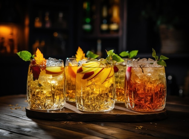 Un verre de cidre sur une table en bois avec des épices